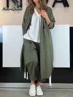 Women's Casual Cotton Extra-long Shirt And Pants Two-piece Set