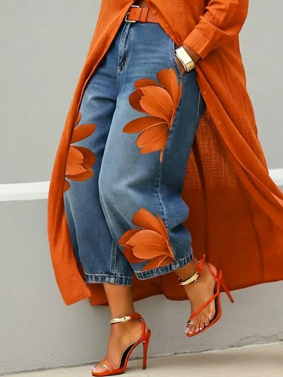 Casual Artistic-print Jeans