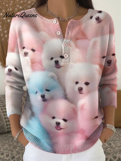 Women's Funny Dogs Pattern Art Print Casual Cardigan Sweater