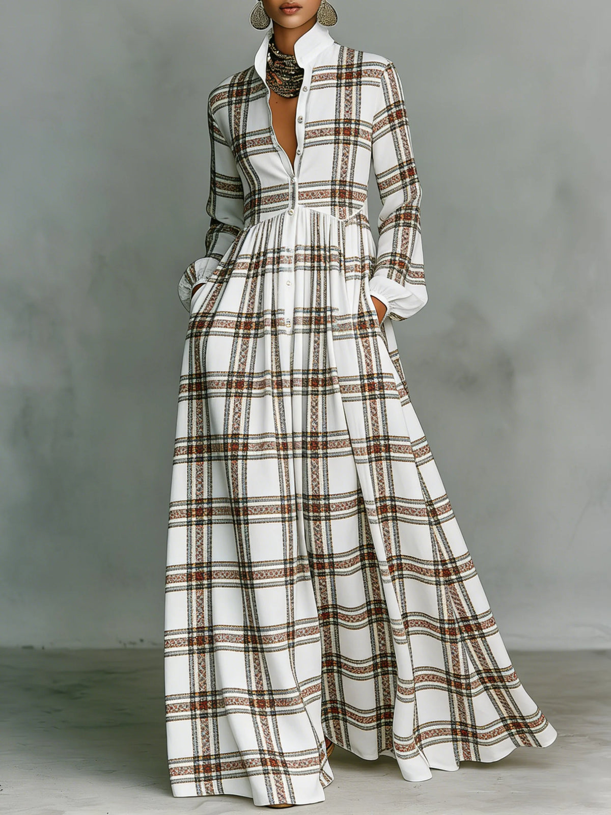 Women's Plaid Art Elegant Romantic Casual Vacation Maxi Dress