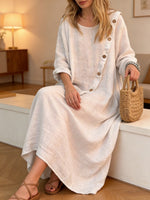 Women's Long-sleeved Round Neck Asymmetrical Hem Dress