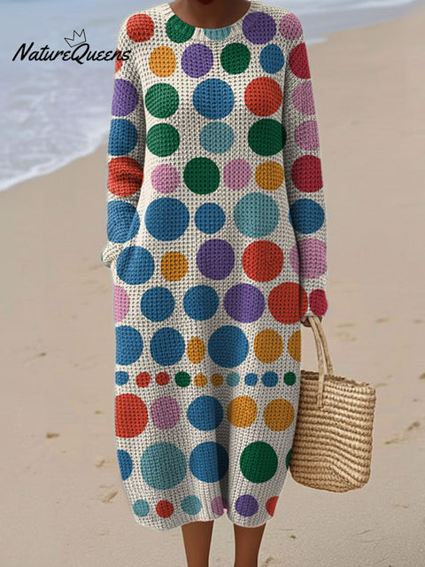 Women's Color Block Abstract Pattern Casual Round Collar Long Sleeve Dress