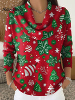 Women's Vintage ChristmasSnowflake Art Print Cowl Neck Sweater