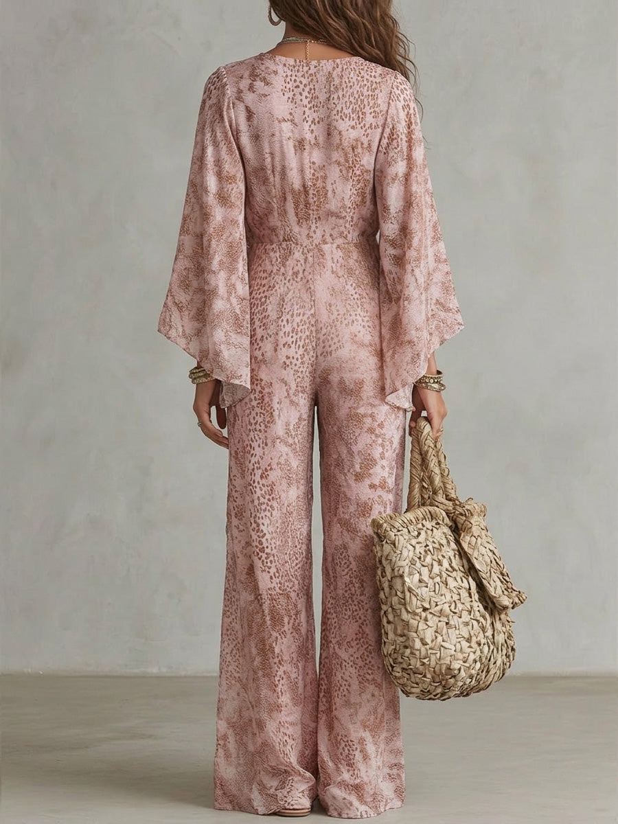 Women's V-neck Flared-sleeve Jumpsuit