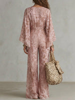 Women's V-neck Flared-sleeve Jumpsuit
