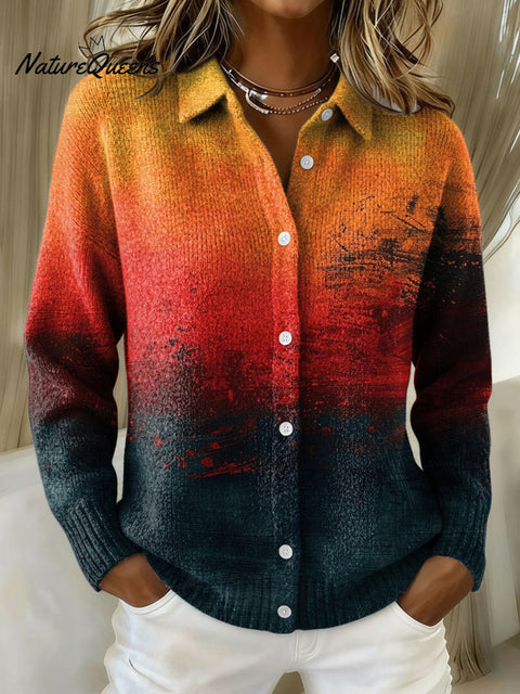 Women's Retro Geometric Abstract Gradient Pattern Art Print Cowl Neck Sweater