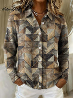 Painting Art Lines Geometric Decorative Patterns Casual Shirt Collar Long Sleeve Sweater