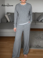 Cozy Round-neck Sweater And Wide-leg Pants Two-piece Set