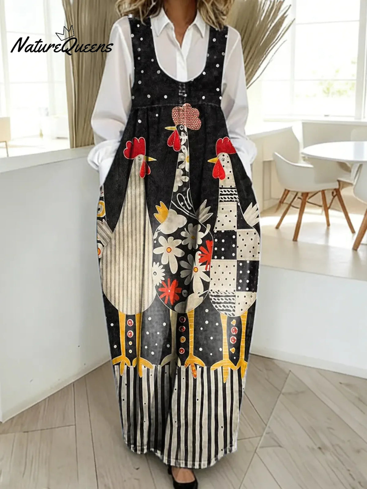 Women's Funny Chick Art Print Casual Cotton Denim Dress