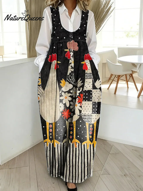 Women's Funny Chick Art Print Casual Cotton Denim Dress