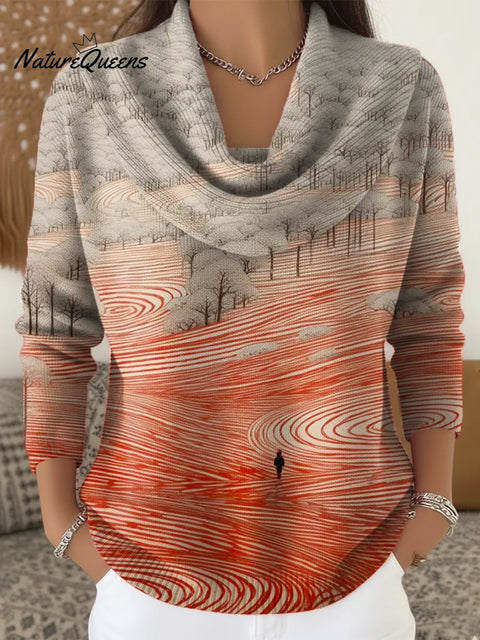 Women's Abstract Painting Pattern Art Print Casual Cowl Neck Sweater