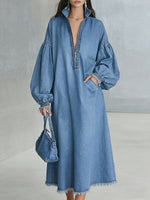 Women's Casual Loose-fitting Denim Dress With Zipper