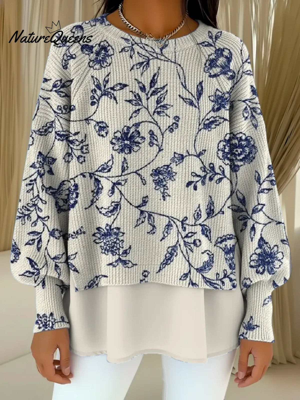 Women's Floral Pattern Art Print Casual Knitted Sweater