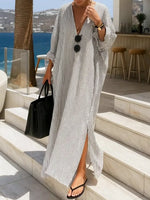 Women's Retro Striped Art Casual Vacation Cotton Linen Maxi Dress