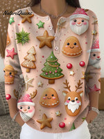 Women's Christmas Pattern Art Print Casual Cardigan Sweater