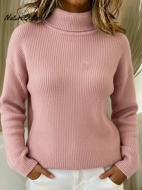 Cozy Casual Solid Color Turtleneck Sweater Top