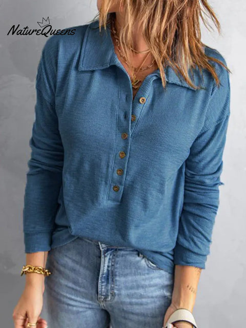 Women's Solid Color Lapel Long Sleeve Casual Loose Knit Top