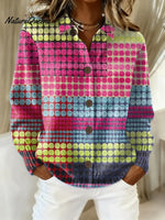 Women's Vintage Abstract Geometry Art Print Casual Cotton Knitted Sweater