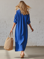 Casual Artistic Hollow-out Shoulder Linen Cotton Dress