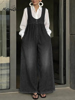Women's U-neck Simple Sleeveless Casual Loose Denim Wide-leg Jumpsuit