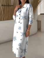 Women's Elegant Floral Decorative Patterns Casual Shirt Collar Long Sleeve Dress