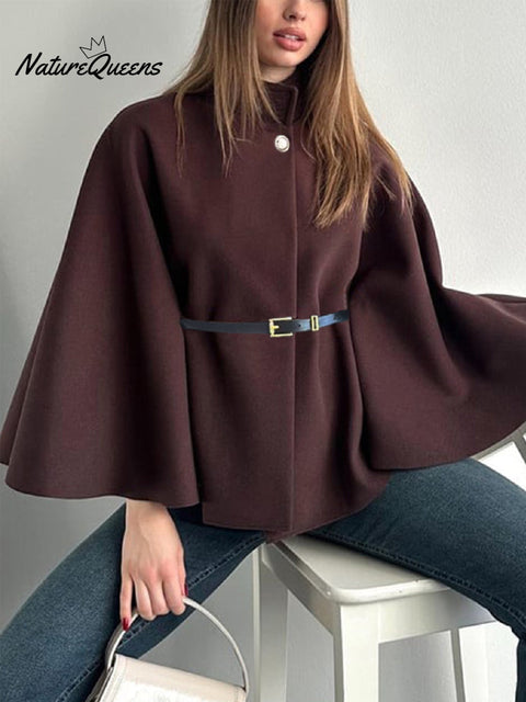 Women's Stylish Elegant Solid-color Wool Cape Coat