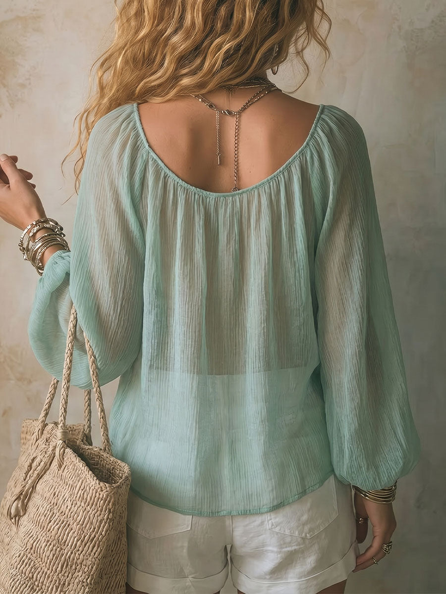 Women's Elegant Casual V-neck Lantern Sleeve Top