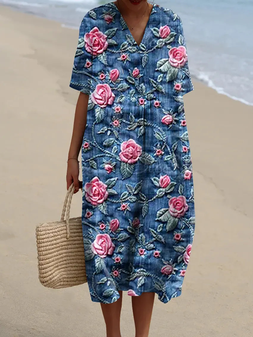 Women's Floral Pattern Art Print Casual Cotton Dress