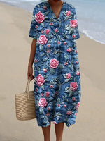 Women's Floral Pattern Art Print Casual Cotton Dress