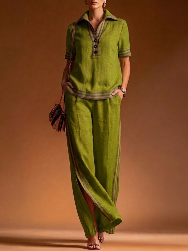 Casual And Cozy Linen And Cotton Shirt And Pants Two-piece Set