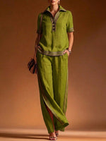 Casual And Cozy Linen And Cotton Shirt And Pants Two-piece Set