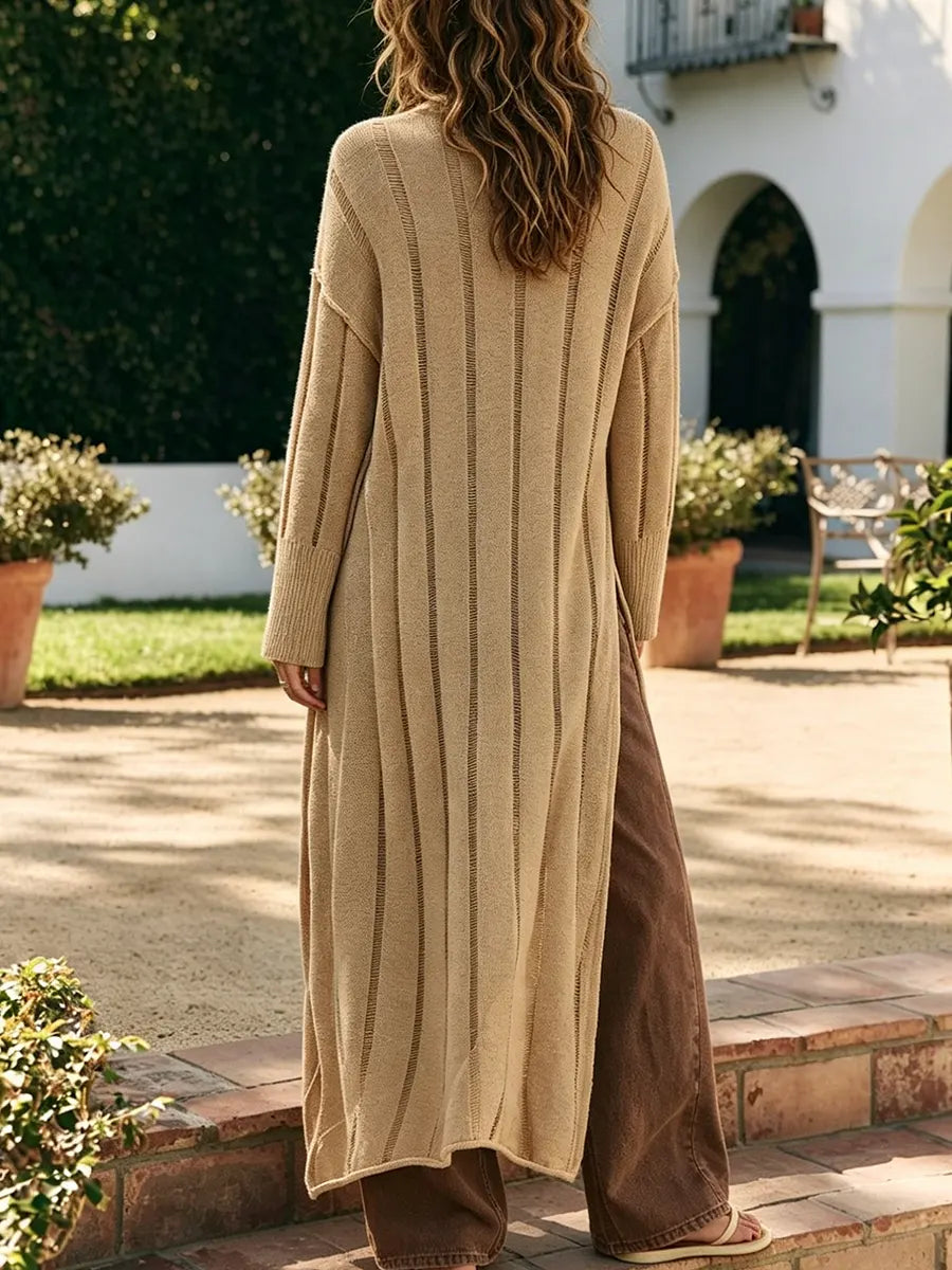 Sheer Stripes, A High Side Slit, And A Billowing Silhouette Maxi Sweater Dress