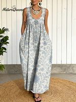 Women's Floral Pattern Art Print Casual Cotton Denim Dress