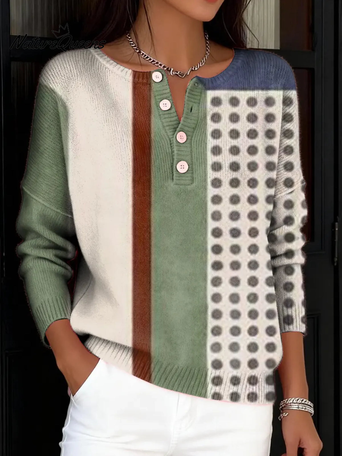 Women's Vintage Abstract Geometry Art Print Buttoned Cardigan Sweater