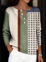 Women's Vintage Abstract Geometry Art Print Buttoned Cardigan Sweater