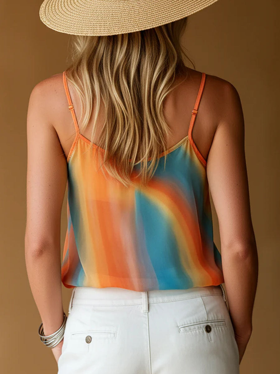 Women's Abstract Print Sleeveless Casual Loose Chiffon Cami Top