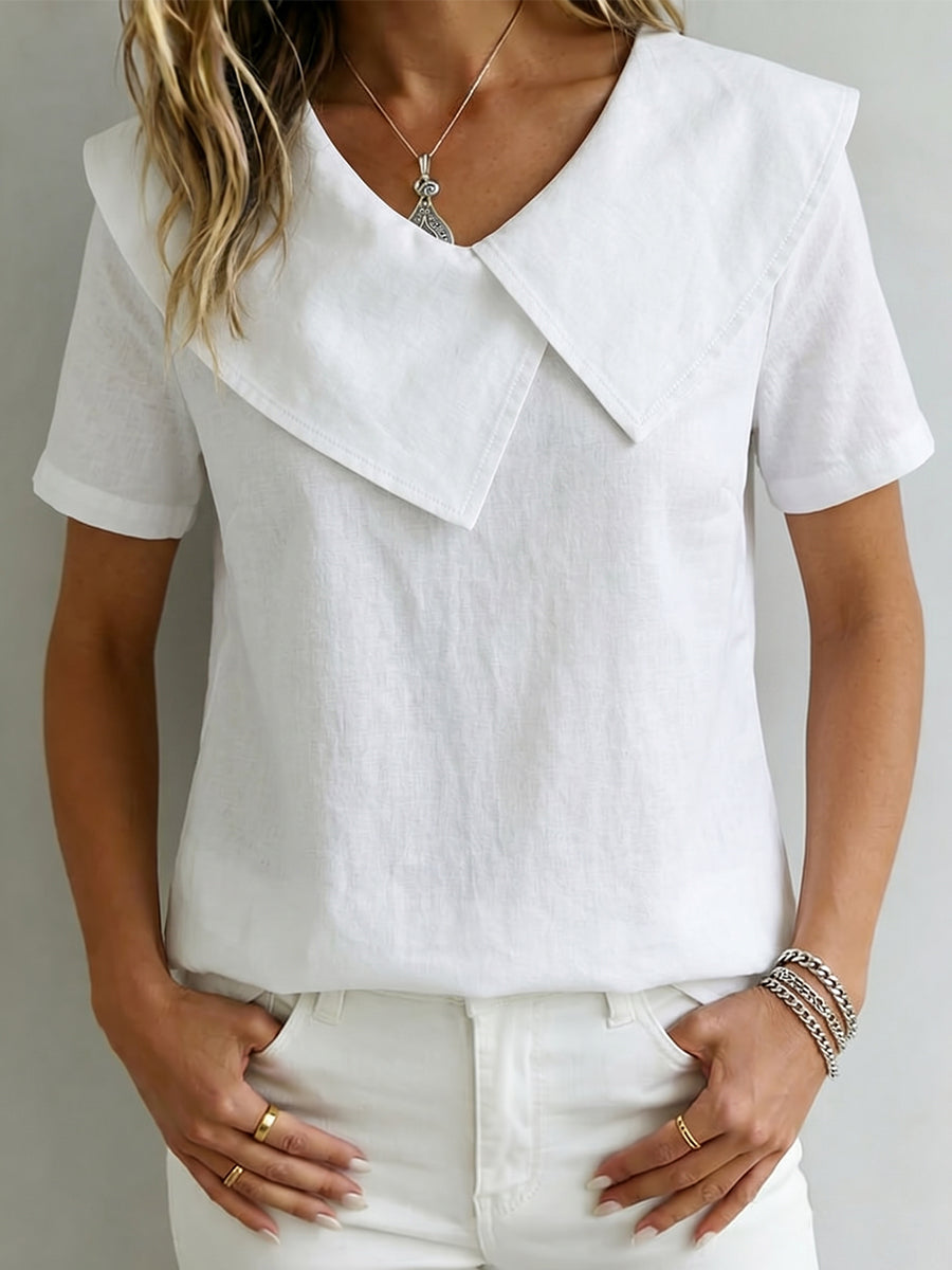 Women's Lapel Short-sleeve Cotton Linen Shirt