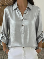 Women's Henley Collar Satin Shirt