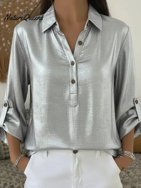 Women's Henley Collar Satin Shirt