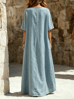 Contrast Trim Linen-cotton Maxi Dress
