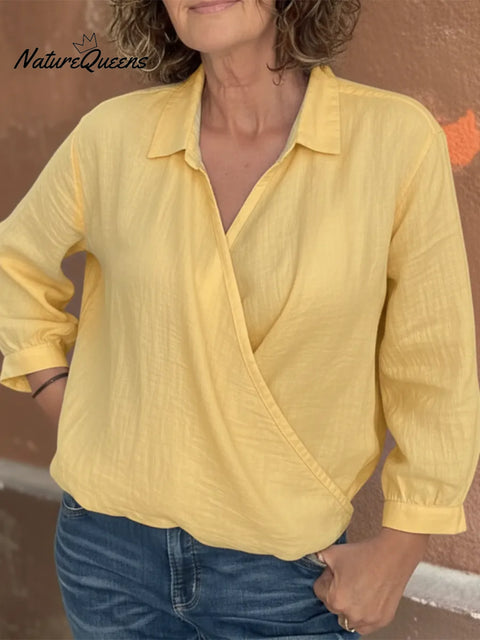 Elegant Collared Linen Shirt Top
