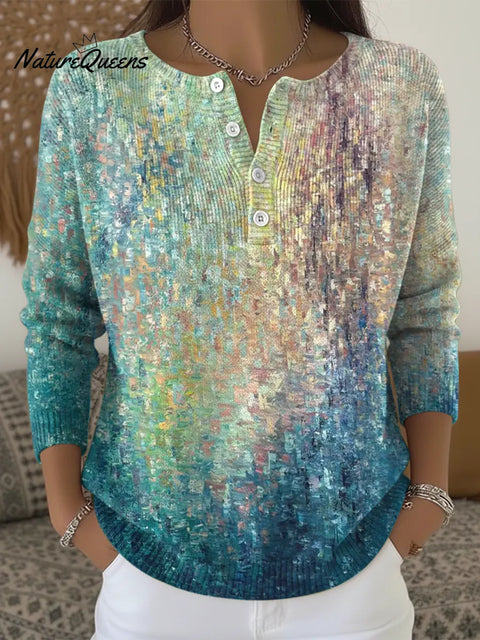 Mottled Colors Print Buttoned Cardigan Sweater