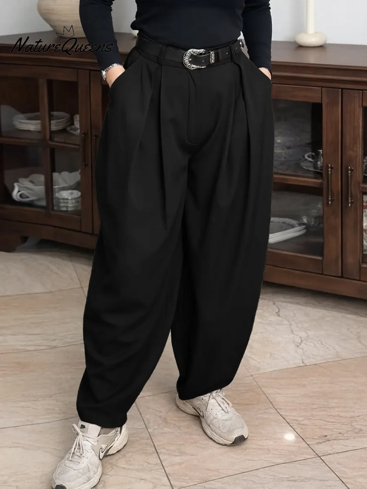 Women's Solid Color High-waisted Casual Loose Cotton Harem Pants