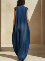 Midnight Blue Sleeveless Denim Maxi Dress