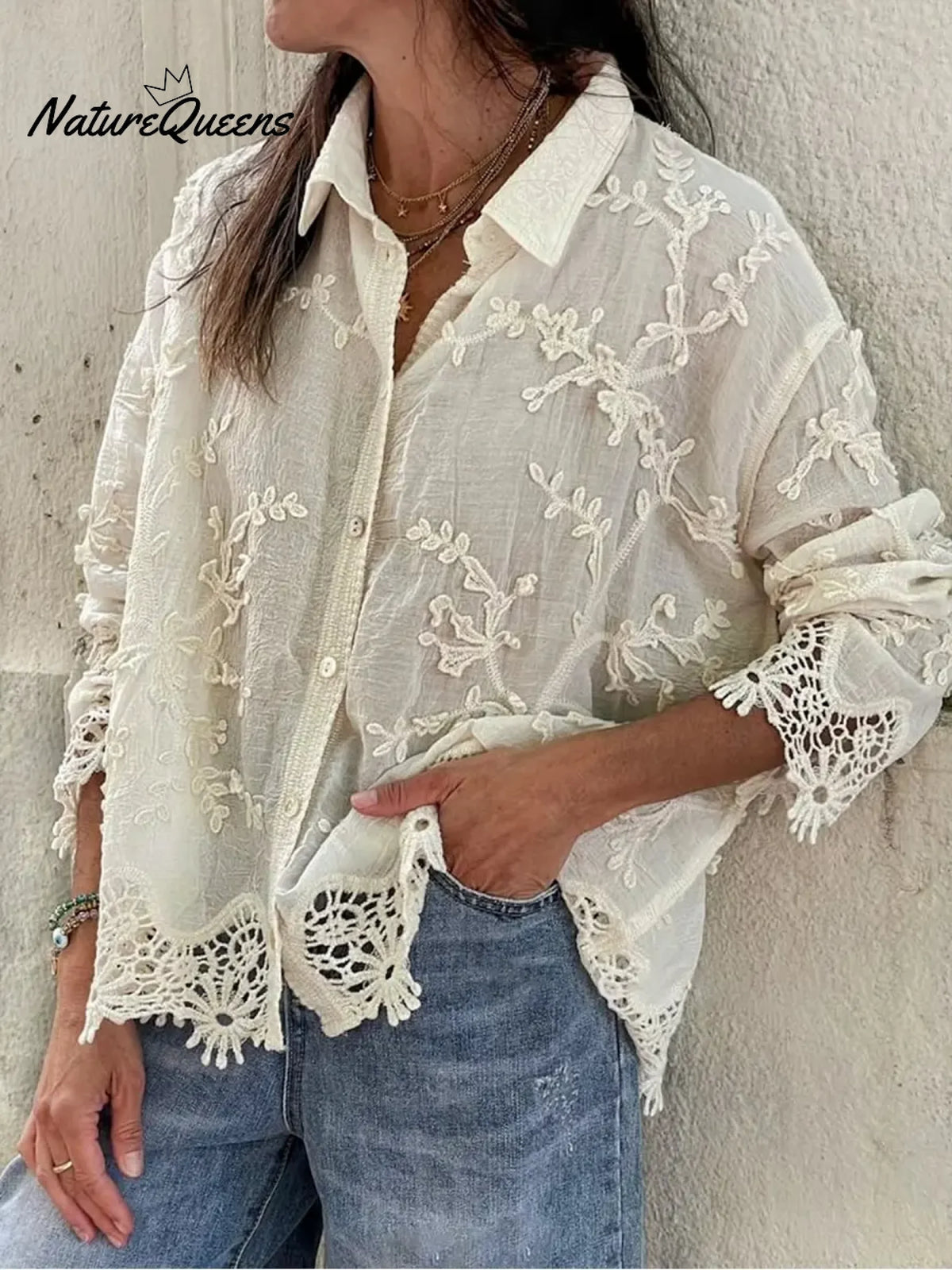 Women's Lace Embroidered Cotton Shirt