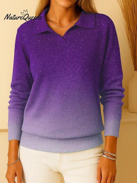 Women's Gradient Sequined Collar Long-Sleeved Casual Loose Sweater