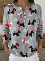 Cute Christmas Winter Puppy Print Buttoned Cardigan Sweater