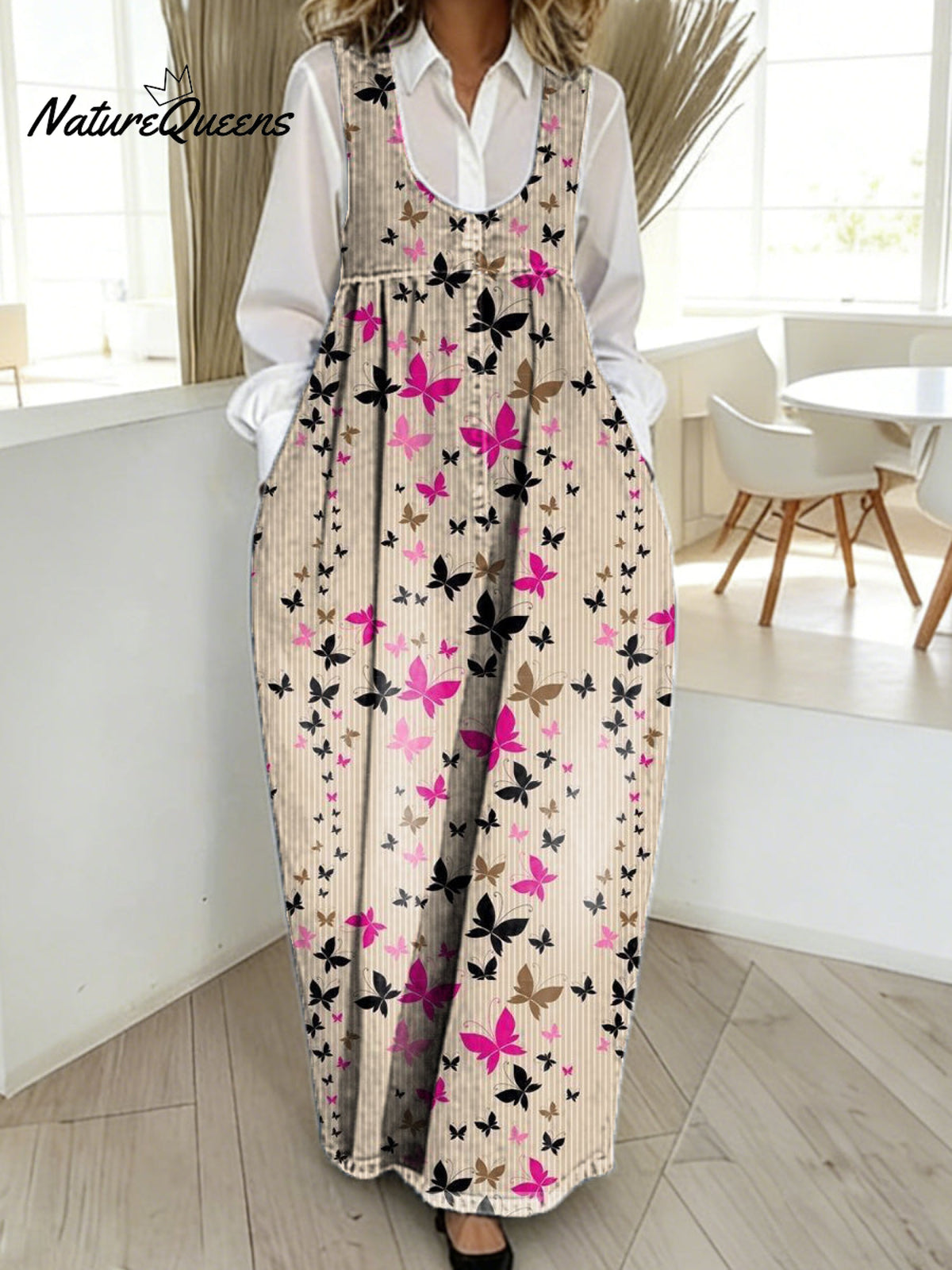 Women'sButterfly Pattern Art Print Casual Cotton Denim Dress