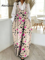 Women'sButterfly Pattern Art Print Casual Cotton Denim Dress