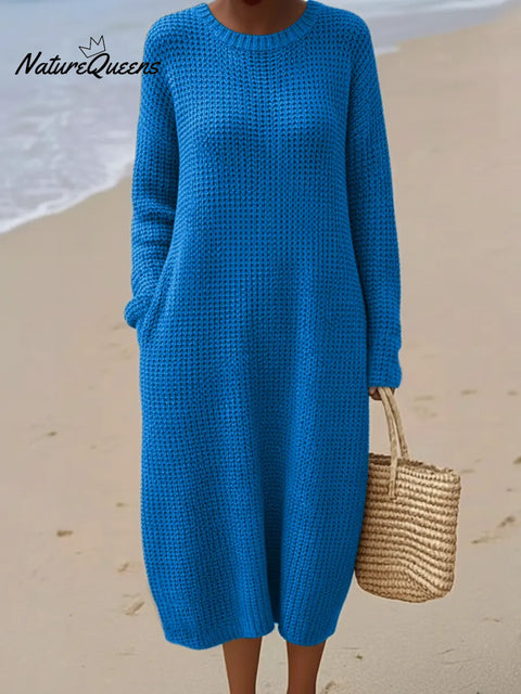 Women's Crew Neck Knitted Sweater Dress